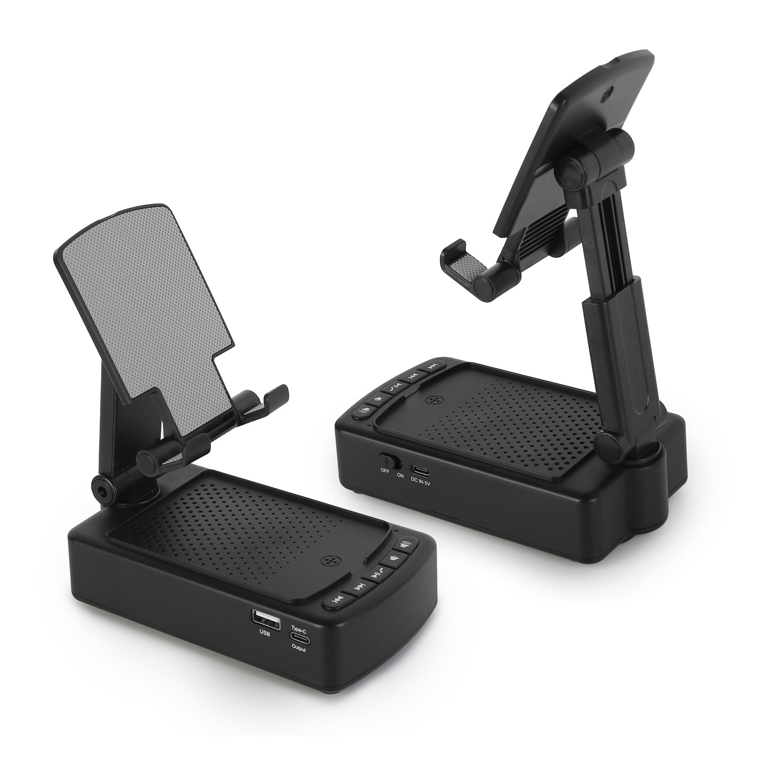 Cell Phone Stand with HD Surround Wireless Speaker Power Bank Portable Foldable Charging Phone Stand with Anti-Slip Base Compatible with Phone Tablet