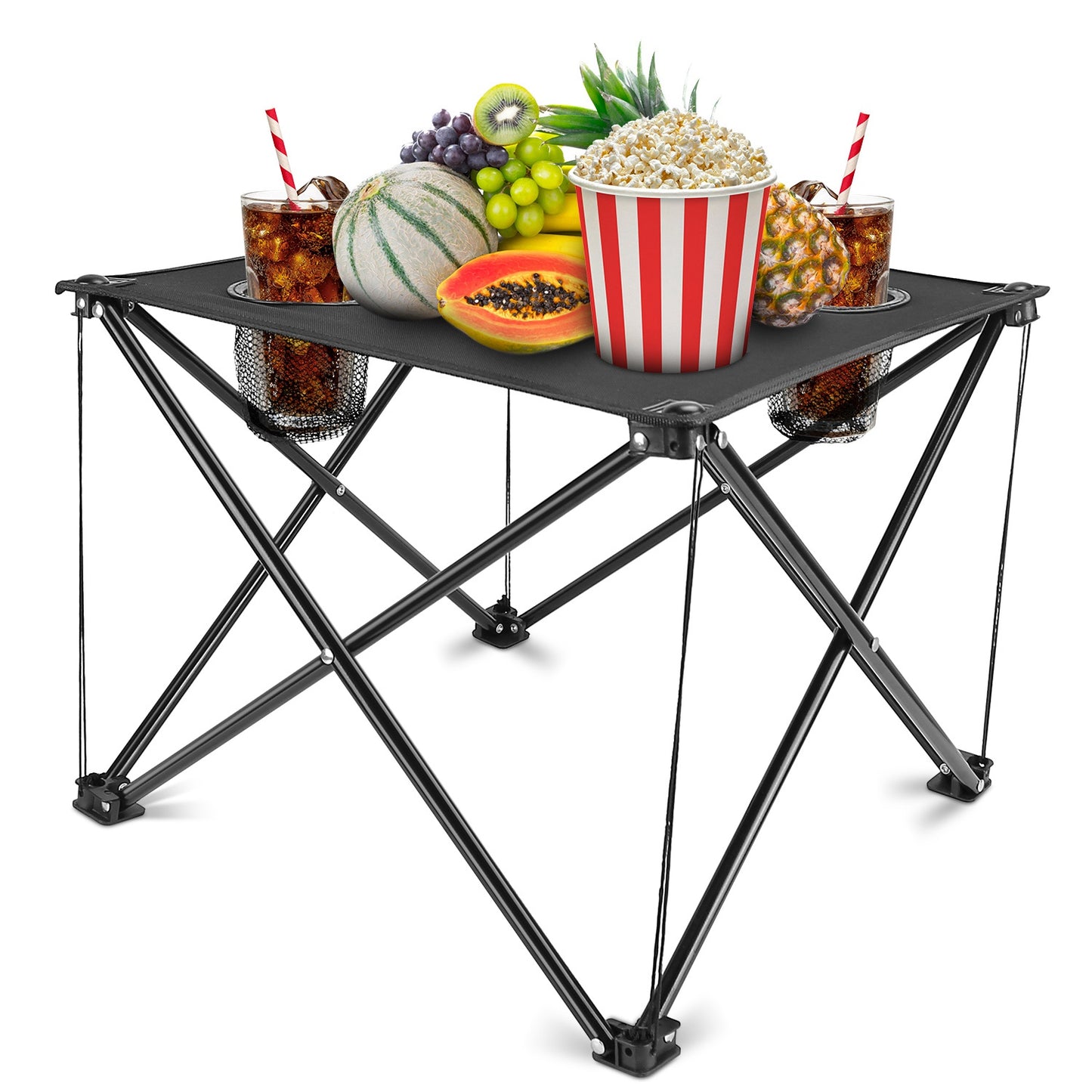 Foldable Camping Table Portable Picnic Table Lightweight Travel Desk with Cup Holder Carrying Bag