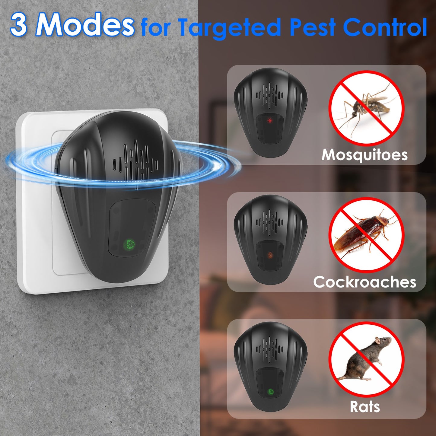 2 Pack Pest Control Device For Mosquitoes Cockroaches Rats Plug In Ultrasonic Insect Repellent Indoor For Bedroom Garage Warehouse Office