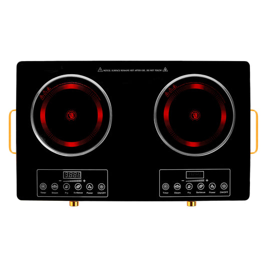 7000W Electric Double Ceramic Stove Electric Cooktop Hot Plate Infrared Countertop Burner 3500W+3500W with 11 Power Levels 0-4H Timer Portable Handle