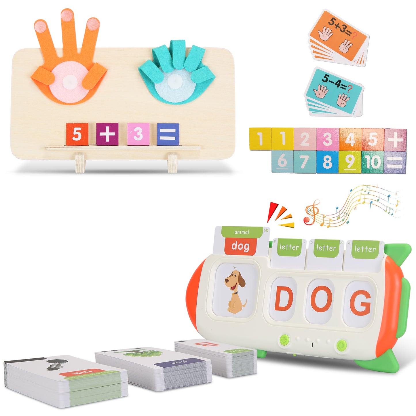 Talking Flash Cards and Finger Counting Math Board Interactive Learning Toys for Kids Aged 3+ Number Alphabet Words Song Learning