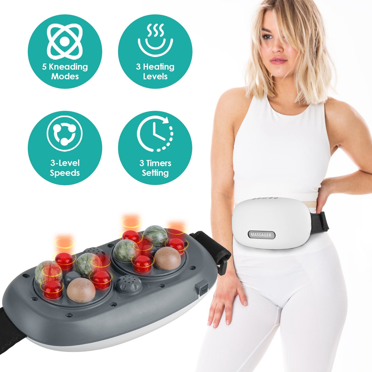 Abdominal Massager Anti Cellulite Remover Machine Electric Stomach Tummy Massager Automatic Bian Stone Kneading Massager With 5 Modes 3 Heat 3 Speeds 3 Timers For Belly Flattening Indigestion Stom