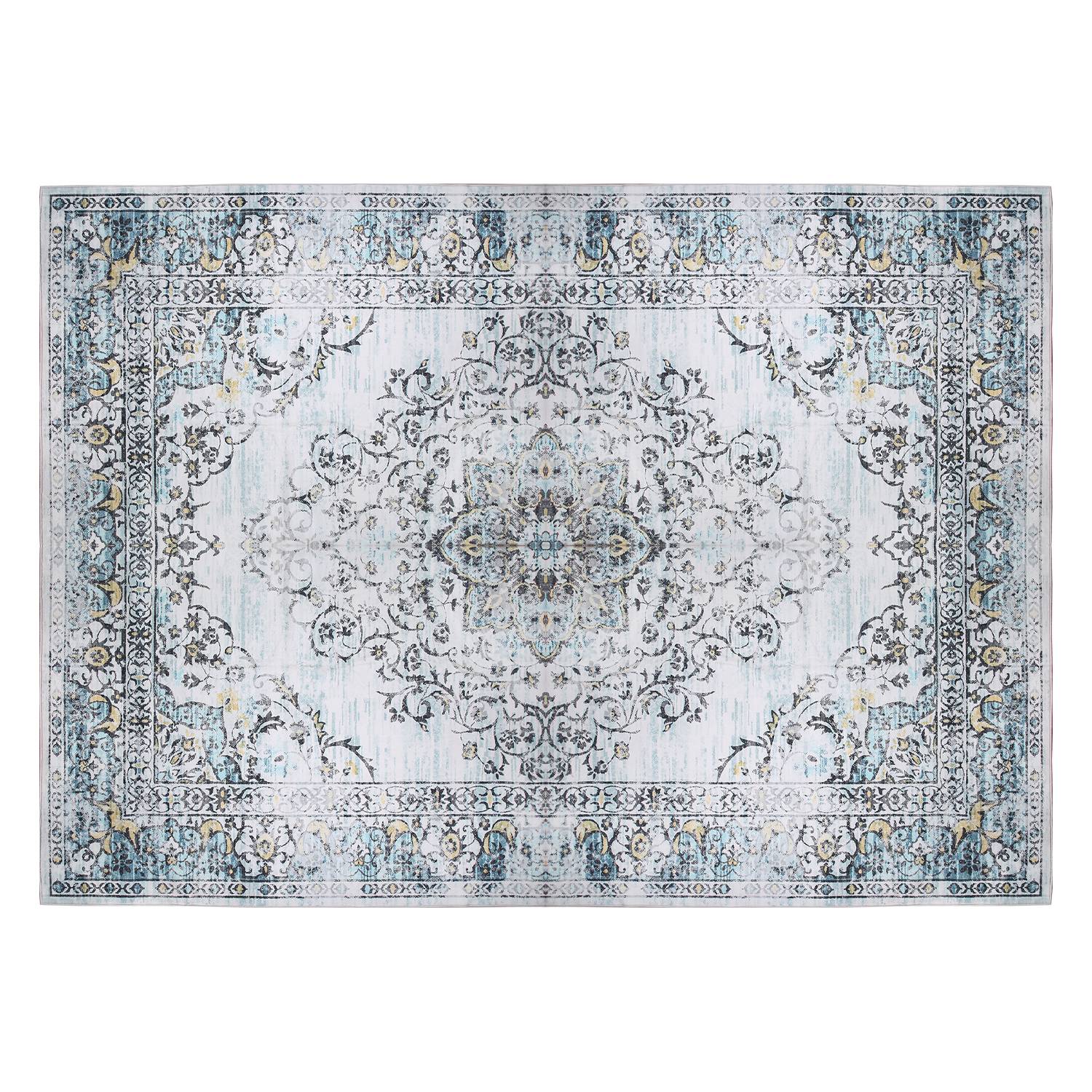 6x9FT Vintage Area Rug Modern Non Slip Carpet Boho Low Pile Soft Rug Waterproof Machine Washable Rug for Living Room Bedroom Kitchen Dining Room Under
