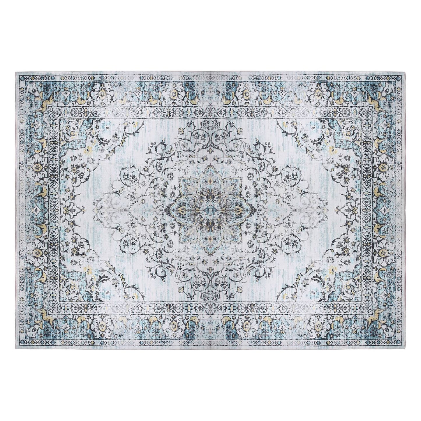8x10FT Vintage Area Rug Modern Non Slip Carpet Boho Low Pile Soft Rug Waterproof Machine Washable Rug for Living Room Bedroom Kitchen Dining Room Unde