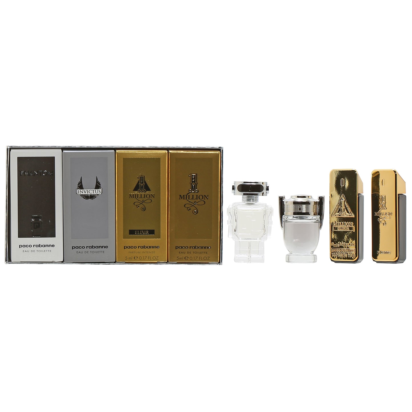 Paco Rabanne 4Pc Miniature Set Men : One Million 5Ml EDT + Onemillion 5Ml Parfum + Invictus 5Ml EDT + Phantom 5Ml For Men