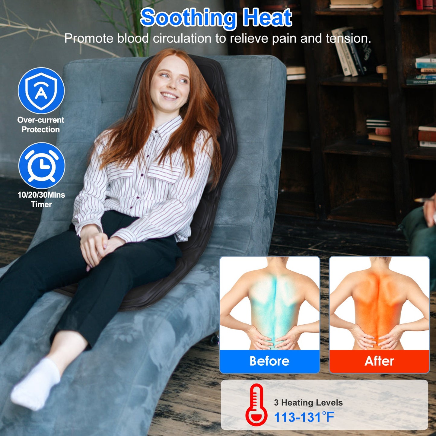 Full Body Massage Chair Pad With Heat Multifunctional Back Massager With Pinpoint Massage Vibration Timer For Home Office Car Use