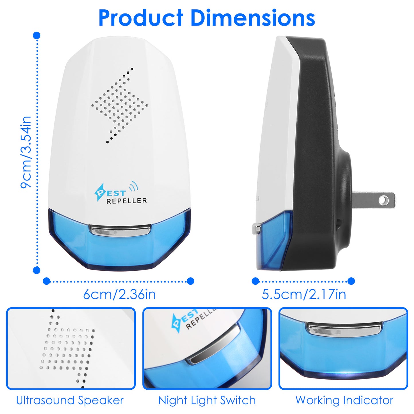 2 Pack Ultrasonic Pest Repeller With Night Light Plug In Pest Mice Repellent Indoor Roach Bed Bug Mouse Rodent Mosquito Killer For Bedroom Garage Warehouse Office For Spring Summer