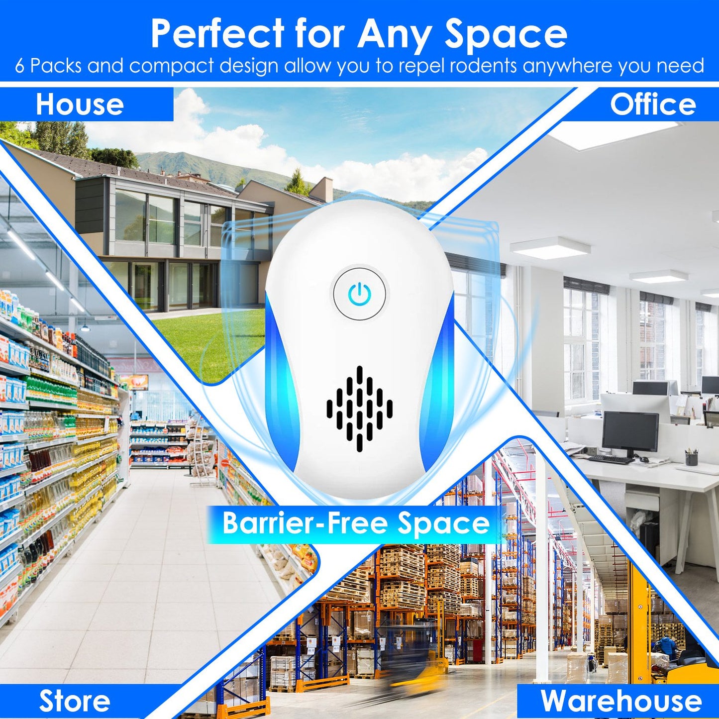 6 Packs Ultrasonic Pest Repellers Electric Plug-In Indoor Pest Control Mouse Repellent Chaser Deterrent Rodent Chaser With 2 Modes For Home Kitchen Office Warehouse Hotel