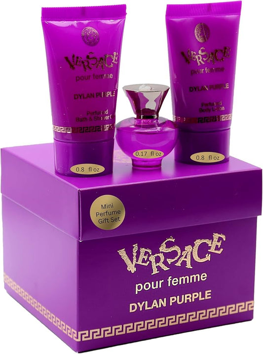 Versace Dylan Purple 3 Pcs Set: 0.17 Eau De Parfum + 0.8 Body Lotion + 0.8 Bath & Shower Gel