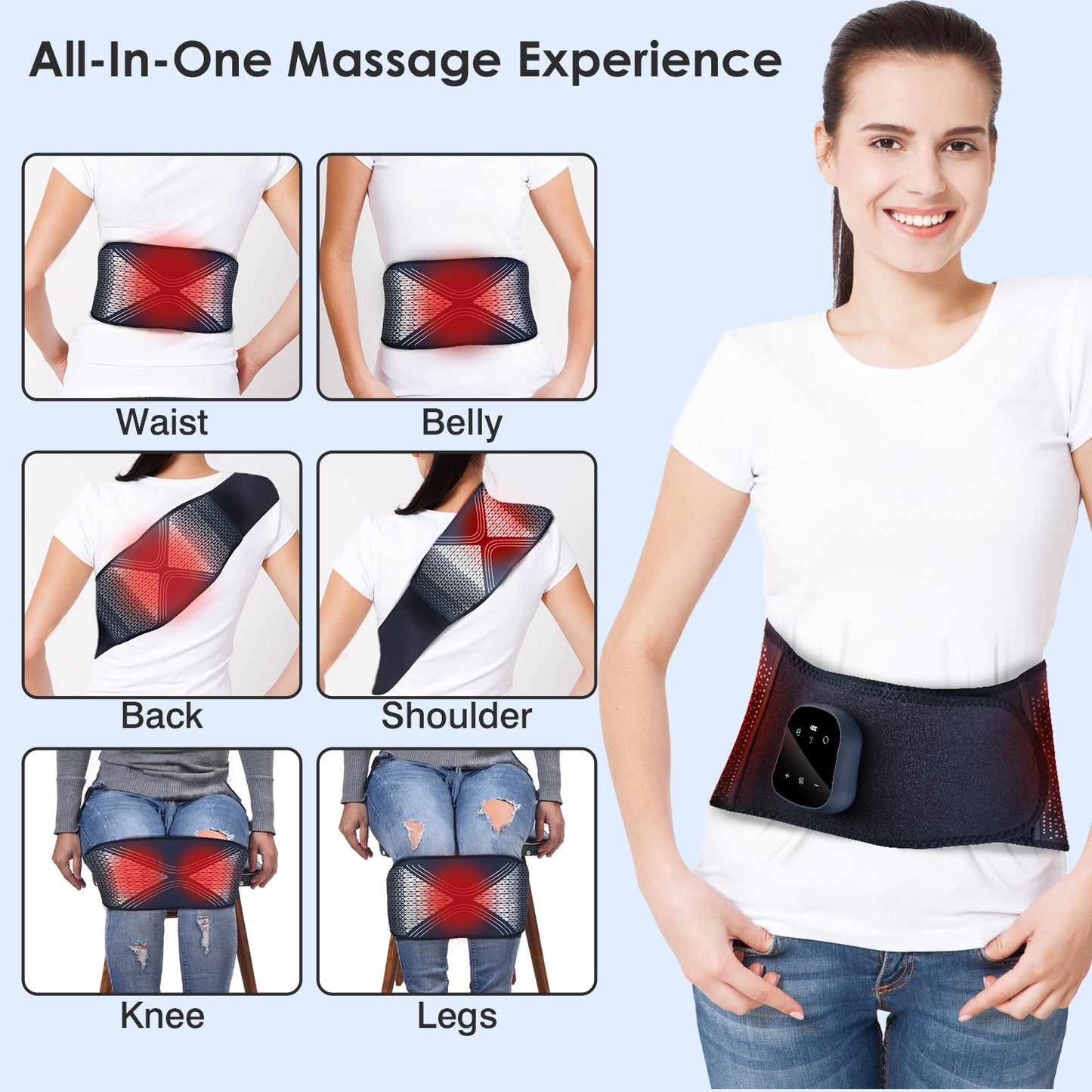 Lower Back Massager Heating Pad Cordless Heating Pad With Air Compression Vibration For Back Belly Waist Shoulder Pain Relief