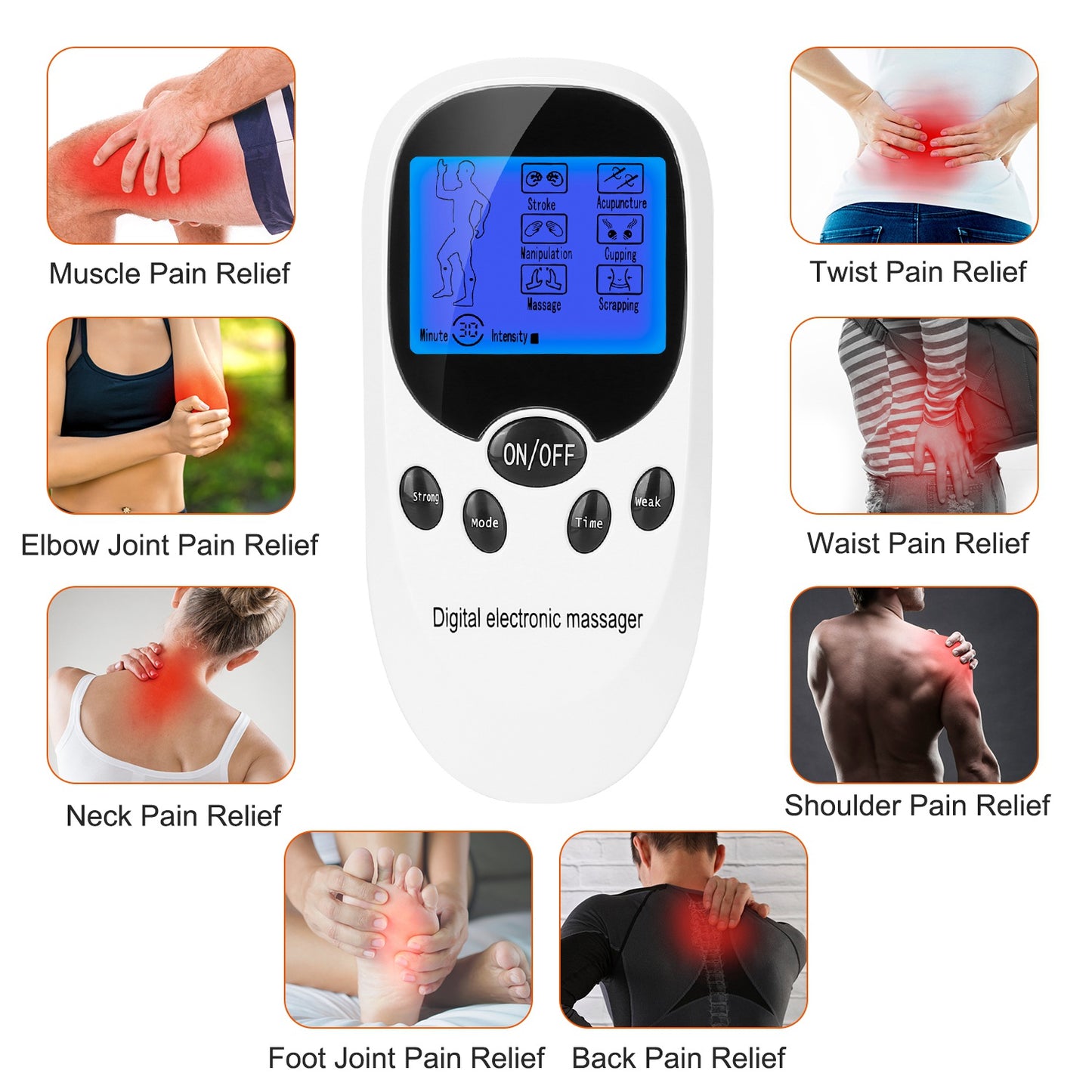 Electric Muscle Stimulator Dual Channels With 8 Electrode Pads Pulse Massager Pain Relief Therapy Tens Device