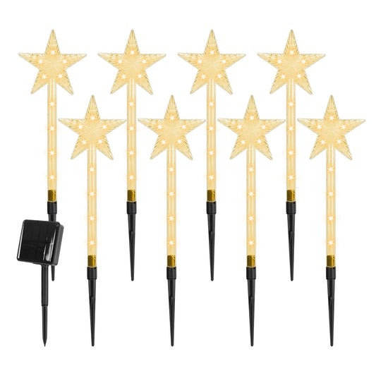 8Pack Christmas Solar Stake Light 64LED Beads Star-Shaped Pathway Lights With 8 Lighting Modes IP64 Waterproof Xmas Decoration For Garden Patio Yard P