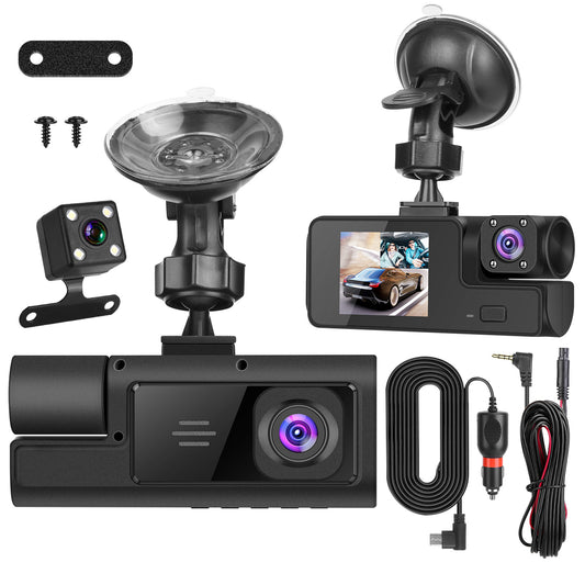 WiFi FHD 1080P Car Dash Cam 3 Channels Front Rear Inside Dash Camera with Loop Recording Reversing Visual Night Vision WDR 170° Wide Angle Support 128