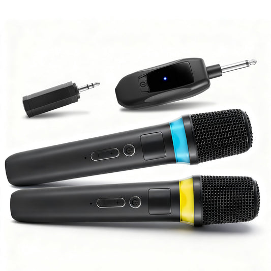 2.4G Wireless Microphones UHF Wireless Microphones Metal Handheld Dynamic Mics with 164FT Range RGB Light for Karaoke Party DJ Wedding Speech Outdoor