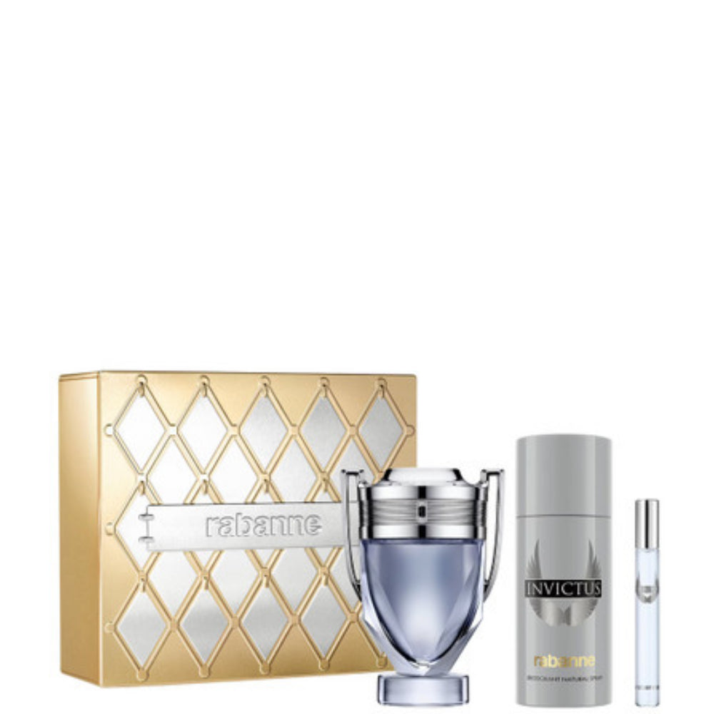 Invictus 3 Pcs. Gift Set: 3.4 Fl.Oz. EDT Spray 5.1Oz. Deodorant 10Ml EDT For Men.