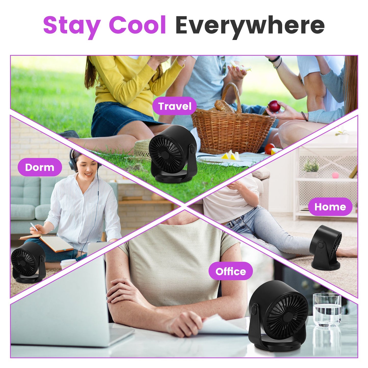 Desk Fan Battery Operated Wall Mounted Fan Rechargeable Mini Desk Fan With Tilting Angle For Home Office Travel
