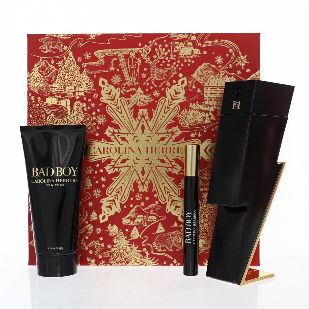 Carolina Herrera Bad Boy 3 Pcs Set: 3.4 Eau De Toilette Spray + 0.33 Oz Eau De Toilette Spray + 3.4 Shower Gel