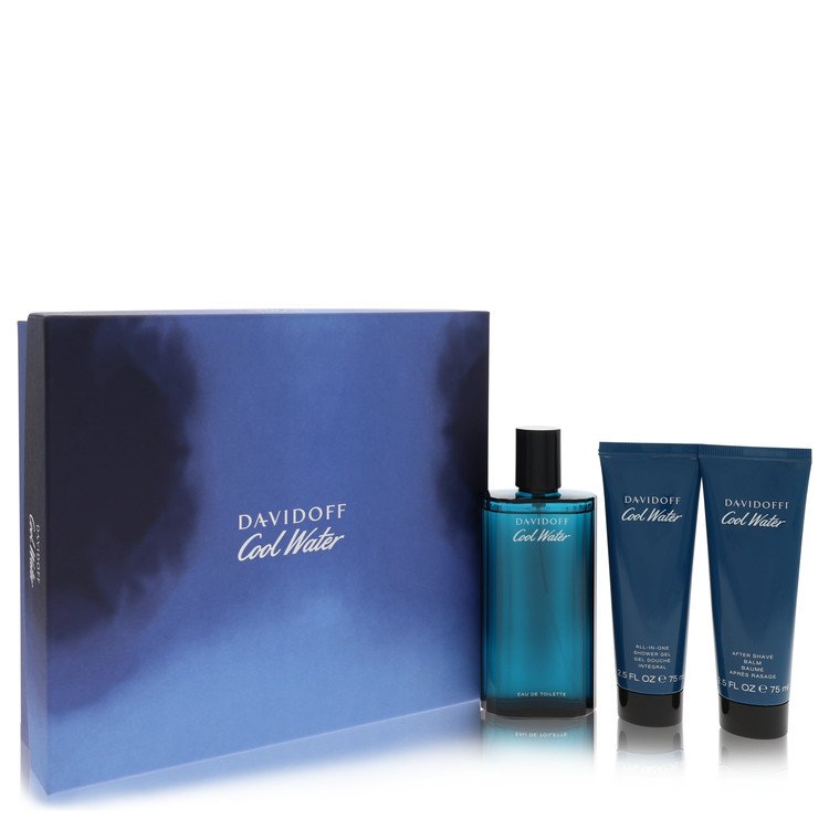 Cool Water By Davidoff Gift Set 4.2 Oz Eau De Toilette Spray + 2.5 Oz After Shave Balm + 2.5 Oz Shower Gel For Men