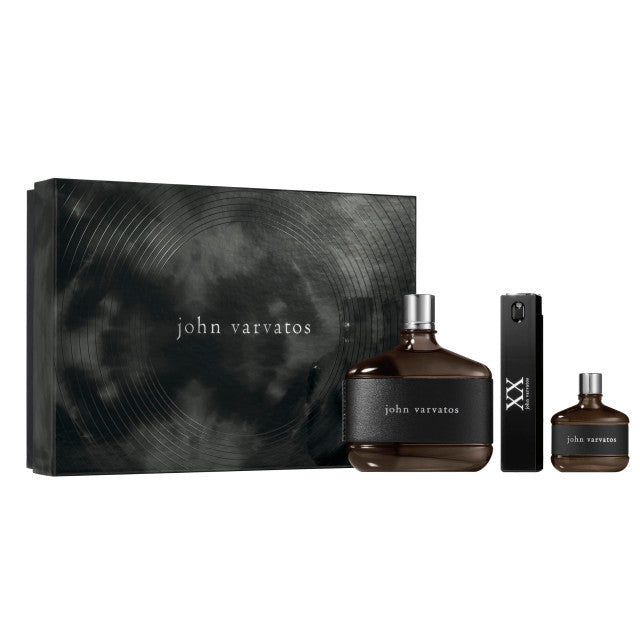 John Varvatos Xx 3 Pcs Set For Men: 4.2 Eau De Toilette Spray + 0.57 Eau De Toilette Spray + 0.5 Eau De Toilette Mini