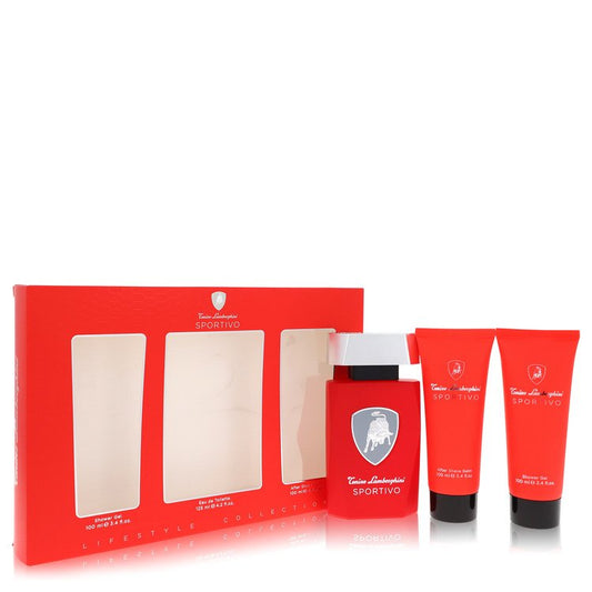 Lamborghini Sportivo By Tonino Lamborghini Gift Set -- 4.2 Oz Eau De Toilette Spray + 3.4 Oz Shower Gel + 3.4 Oz After Shave Balm For Men
