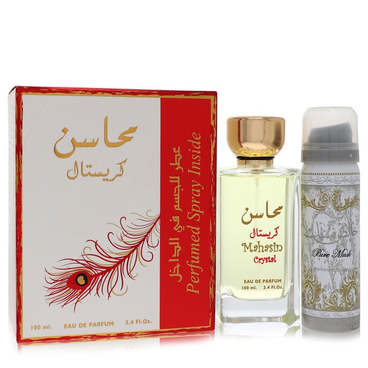 Lattafa Mahasin Crystal By Lattafa Eau De Parfum Spray With 1.7 Oz Deodorant Spray 3.4 Oz For Women
