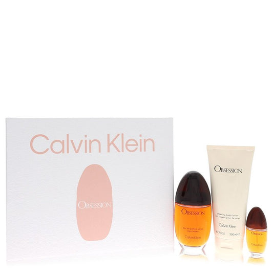 Obsession By Calvin Klein Gift Set -- 3.4 Oz Eau De Parfum Spray + 6.7 Oz Body Lotion + .5 Oz Mini EDP Spray For Women
