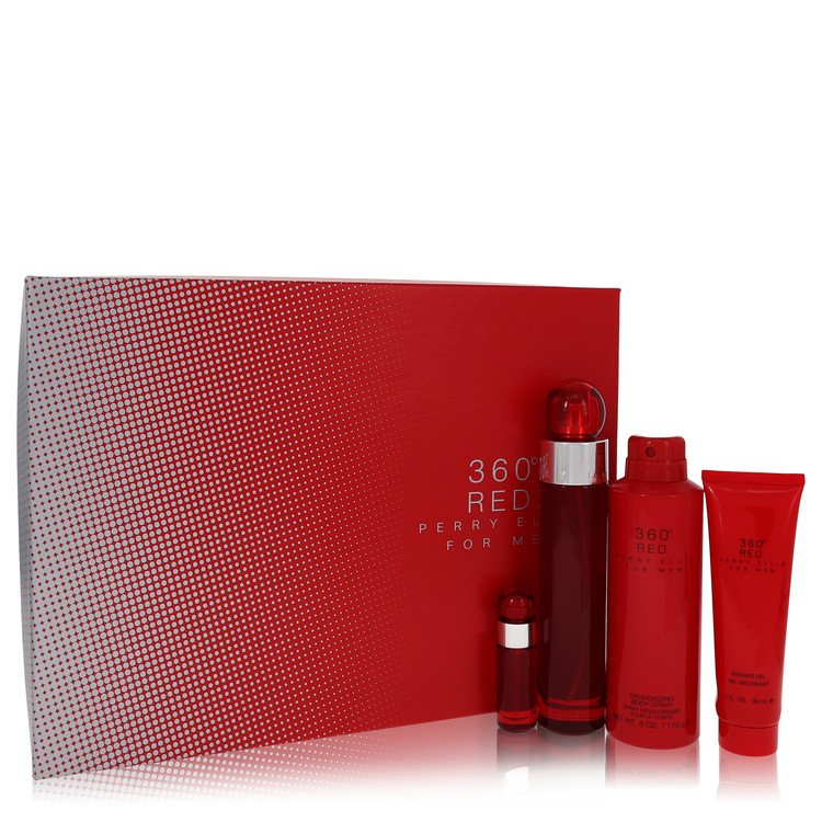 Perry Ellis 360 Red By Perry Ellis Gift Set -- 3.4 Oz Eau De Toilette Spray + .25 Oz Mini EDT Spray + 6.8 Oz Body Spray + 3 Oz Shower Gel For Men