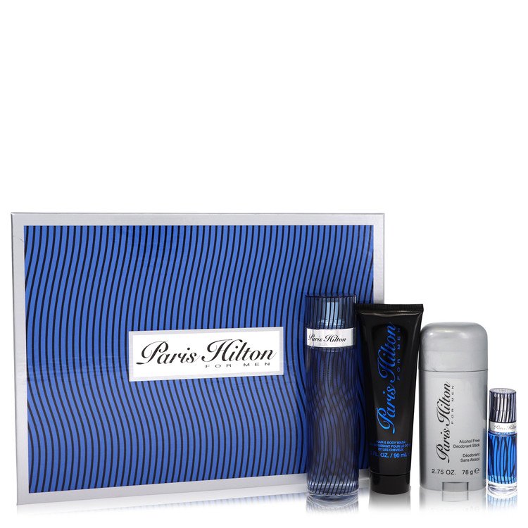 Paris Hilton By Paris Hilton Gift Set -- 3.4 Oz Eau De Toilette Spray + 3 Oz Body Wash + 2.75 Oz Deodorant Stick + .25 Mini EDT Spray For Men