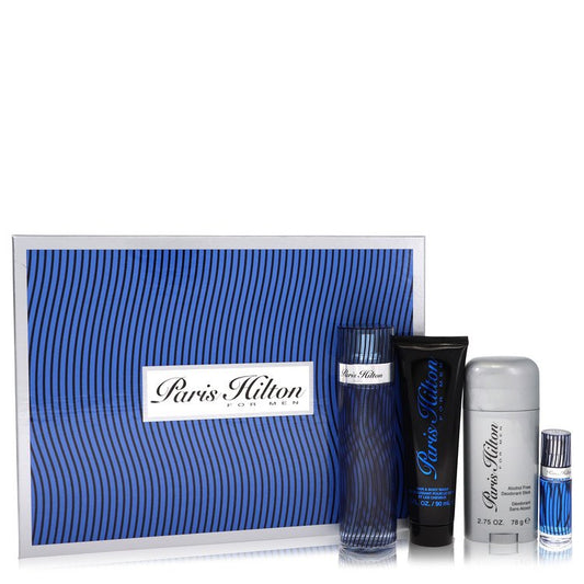 Paris Hilton By Paris Hilton Gift Set -- 3.4 Oz Eau De Toilette Spray + 3 Oz Body Wash + 2.75 Oz Deodorant Stick + .25 Mini EDT Spray For Men