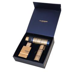 Al Haramain Amber Oud Blue 3 Pcs. Set: 2.5Oz EDP Spray, 1.0Oz EDP Spray, 6.6Oz Body Spray For Men
