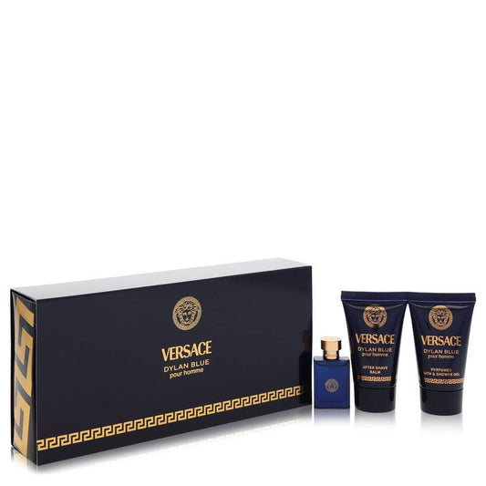 Versace Dylan Blue 3 Pcs Set For Men: 5 Ml Eau De Toilette Mini + 0.8 Shower Gel + 0.8 After Shave Balm