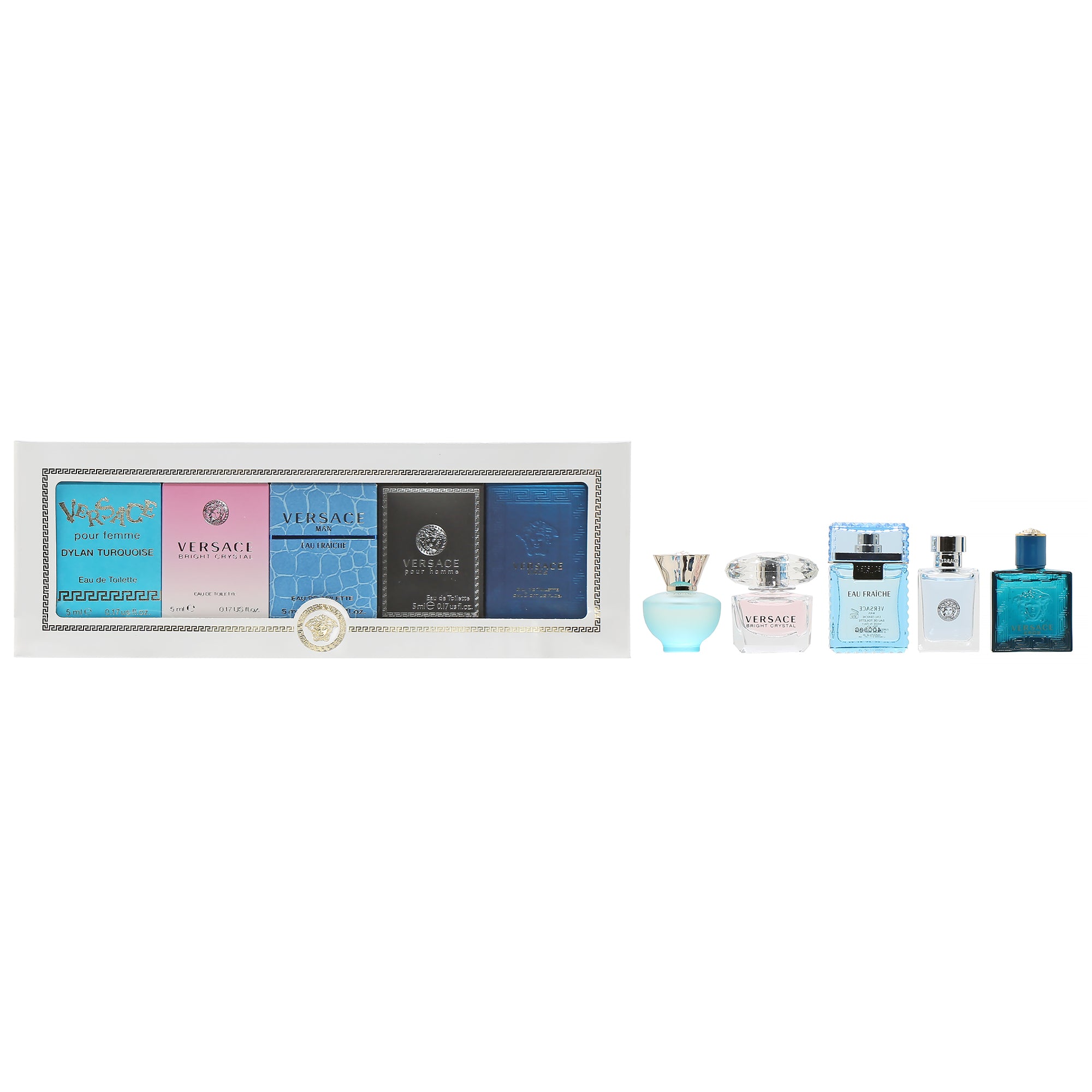 Versace 5 Pcs.Miniatures Set: Eros Pour Homme Dylon Turquoise Bright Crystal EDT Eau Fraiche EDT And Eros EDT Of 5Ml M