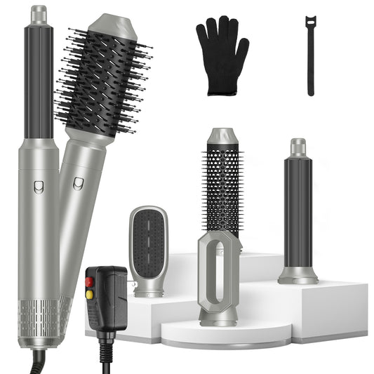 6 In 1 Hot Air Styler Volumizer Straightener Curler Dryer Automatic Wrap Styler Hair Dryer Brush Set with 3 Temp Settings ALCI Plug Glove Cable Zip Ti