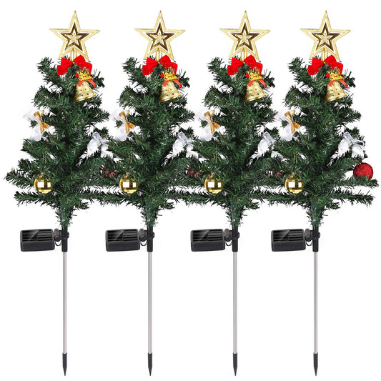 4Packs Solar Christmas Tree Lights Xmas Garden Decorations Tree Stake Lamp 20LEDs Solar Decor Light with Constant and Flashing Mode for Pathway Yard P