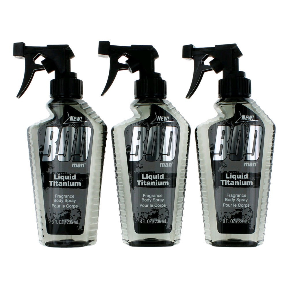 Bod Man Liquid Titanium, 3 Pack 8Oz Fragrance Body Spray Men