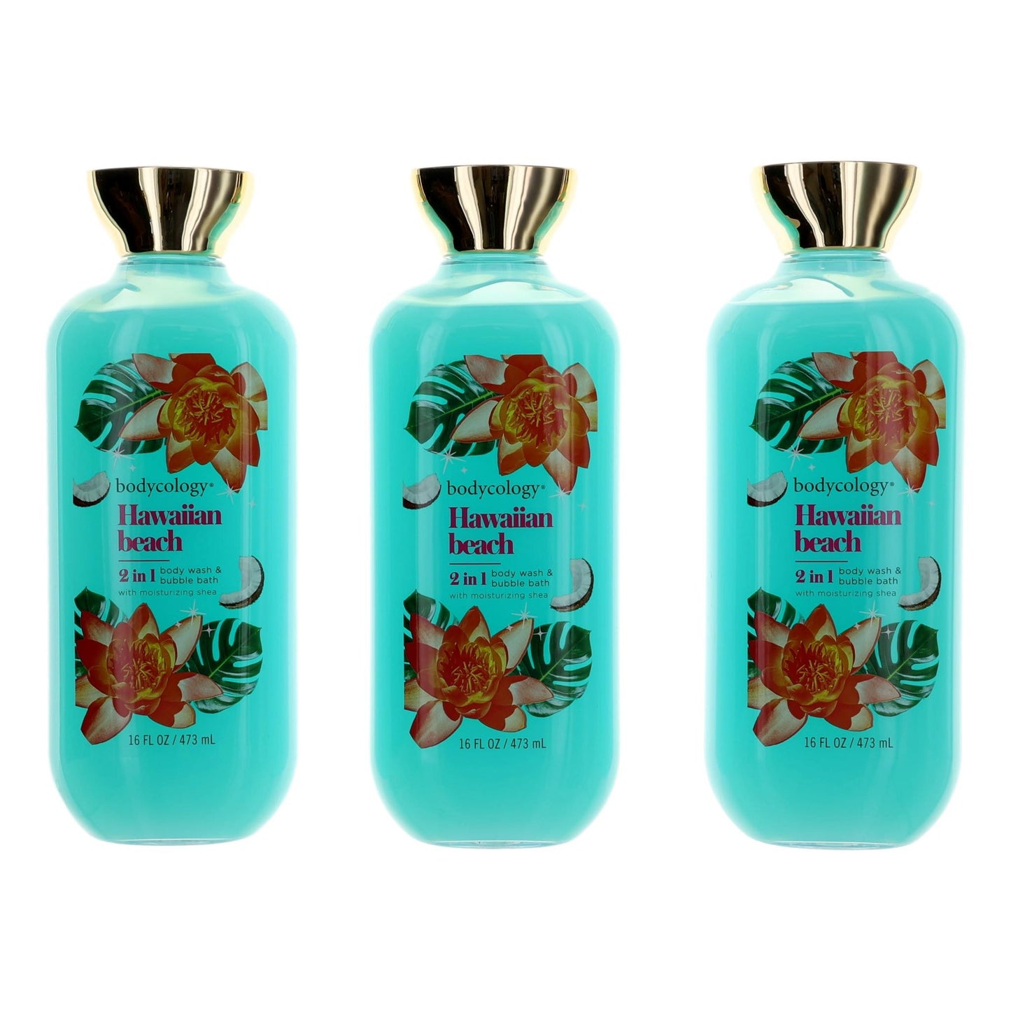 Hawaiian Beach, 3 Pack 16Oz 2 In 1 Body Wash & Bubble Bath Women