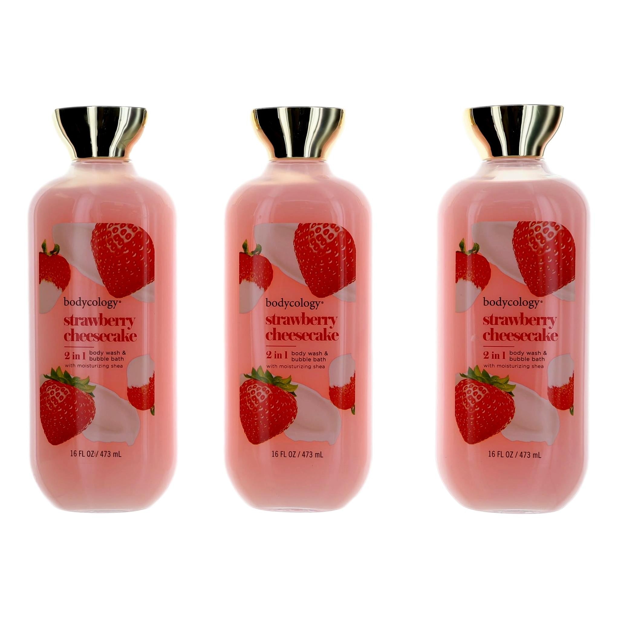 Strawberry Cheesecake, 3 Pack 16Oz 2 In 1 Body Wash & Bubble Bath Women