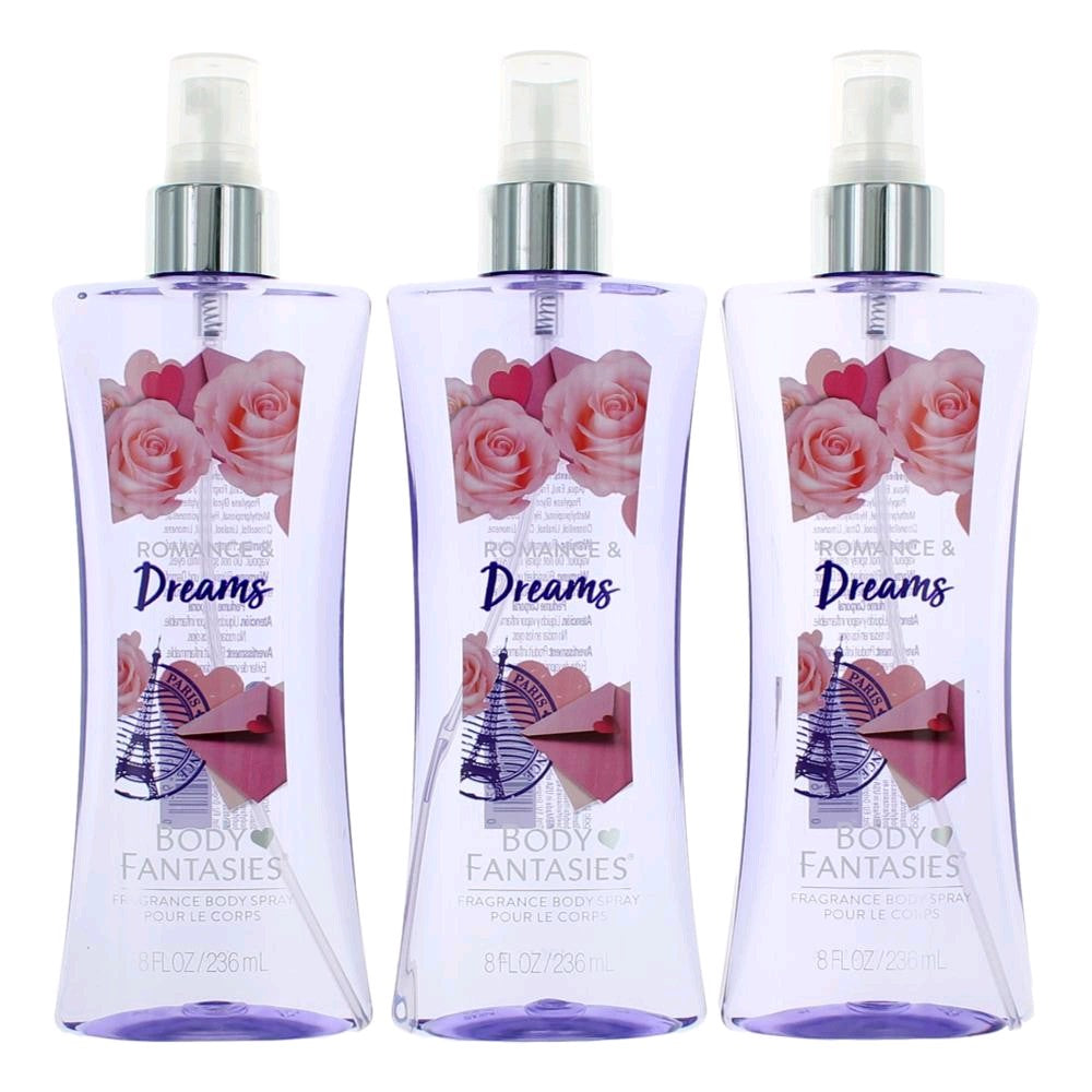 Romance & Dreams By Body Fantasies, 3 Pack 8Oz Fragrance Body Spray Women