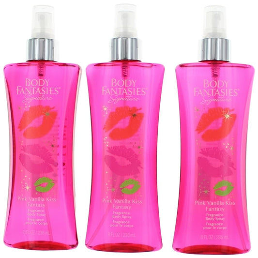 Pink Vanilla Kiss Fantasy , 3 Pack 8Oz Fragrance Body Spray Women