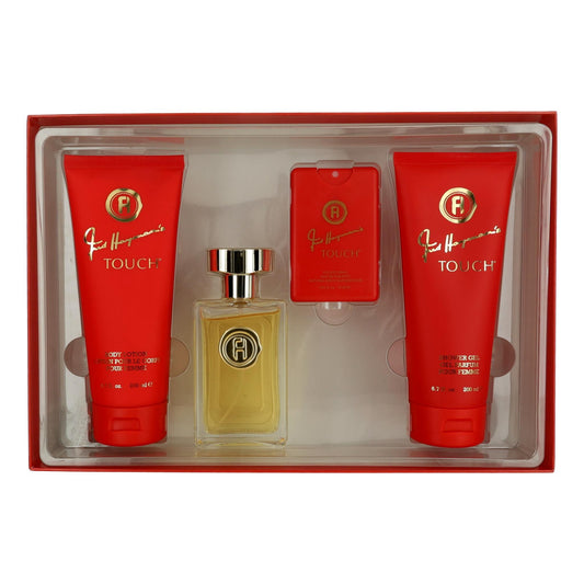 Touch By Fred Hayman Gift Set 3.4 Oz Eau De Toilette Spray + 6.7 Oz Body Lotion + 6.7 Oz Shower Gel + 0.61 Oz Pocket Spray For Women