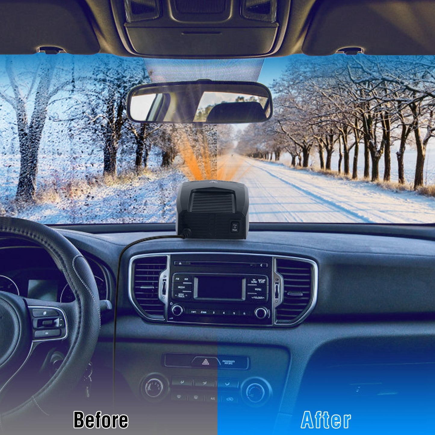 Portable Car Heater Heating Fan 2 In 1 Defroster Defogger Demister Windshield Heater Automotive Cooling Fan With 360 Degree Rotating Base