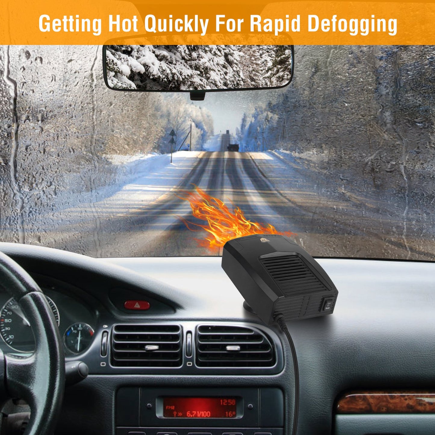 Portable Car Heater Heating Fan 2 In 1 Defroster Defogger Demister Windshield Heater Automotive Cooling Fan With 360 Degree Rotating Base