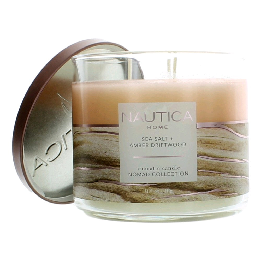 Nautica 14.5Oz Soy Wax Blend 3 Wick Candle - Sea Salt & Amber Driftwood