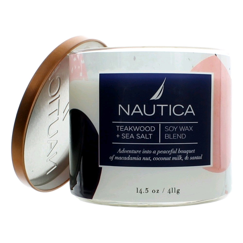 Nautica 14.5 Oz Soy Wax Blend 3 Wick Candle - Teakwood & Sea Salt