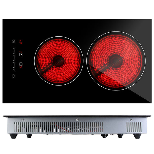 Dual Induction Burners Electric Cooktop 110V Total 1900W Electric Stove Built-in Electric Ceramic Stove with Timer Setting 9 Firepower Levels Over Hea