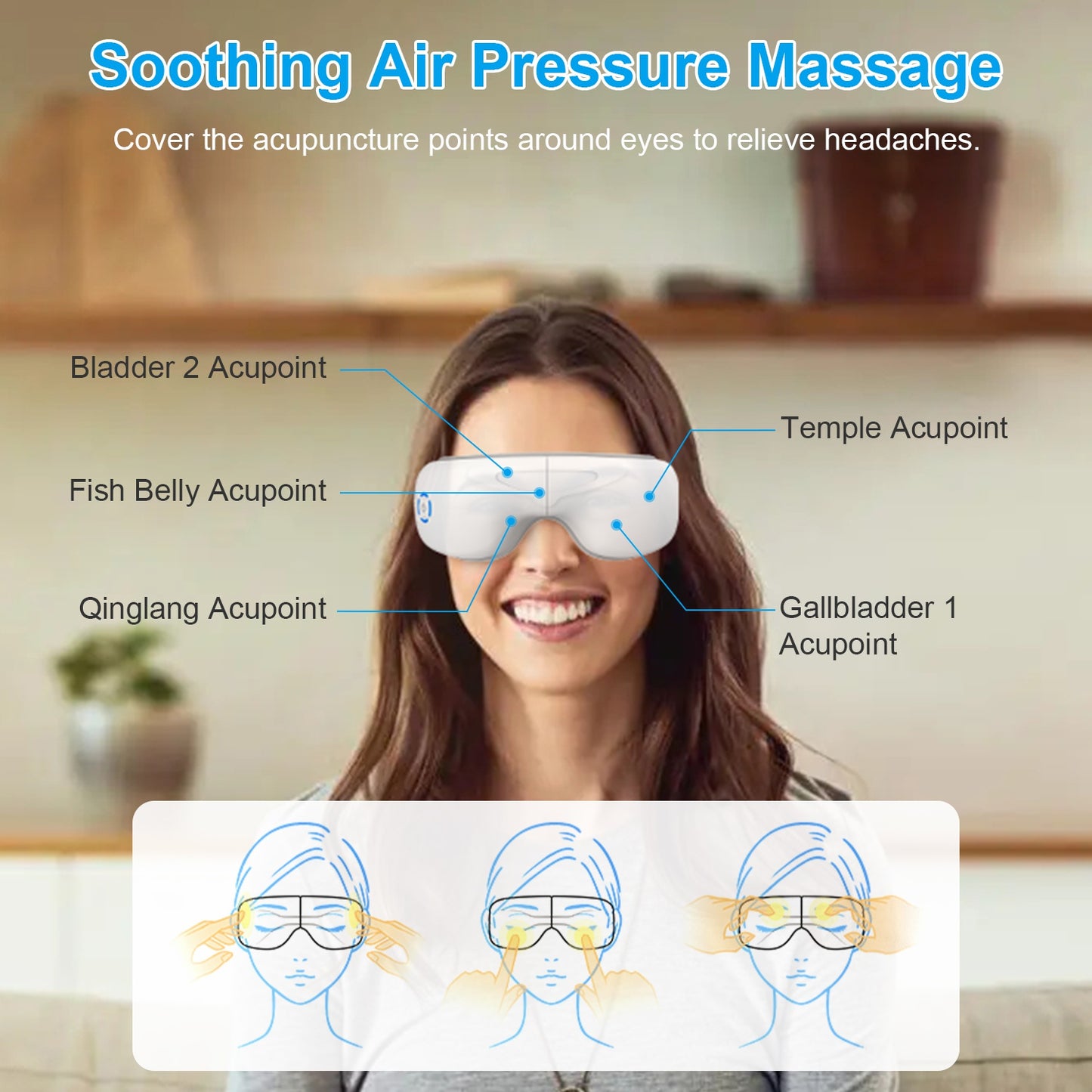 Eye Massager With Heat Music Air Pressure Vibration Massage Rechargeable For Men Women Elders Wireless Eye Mask