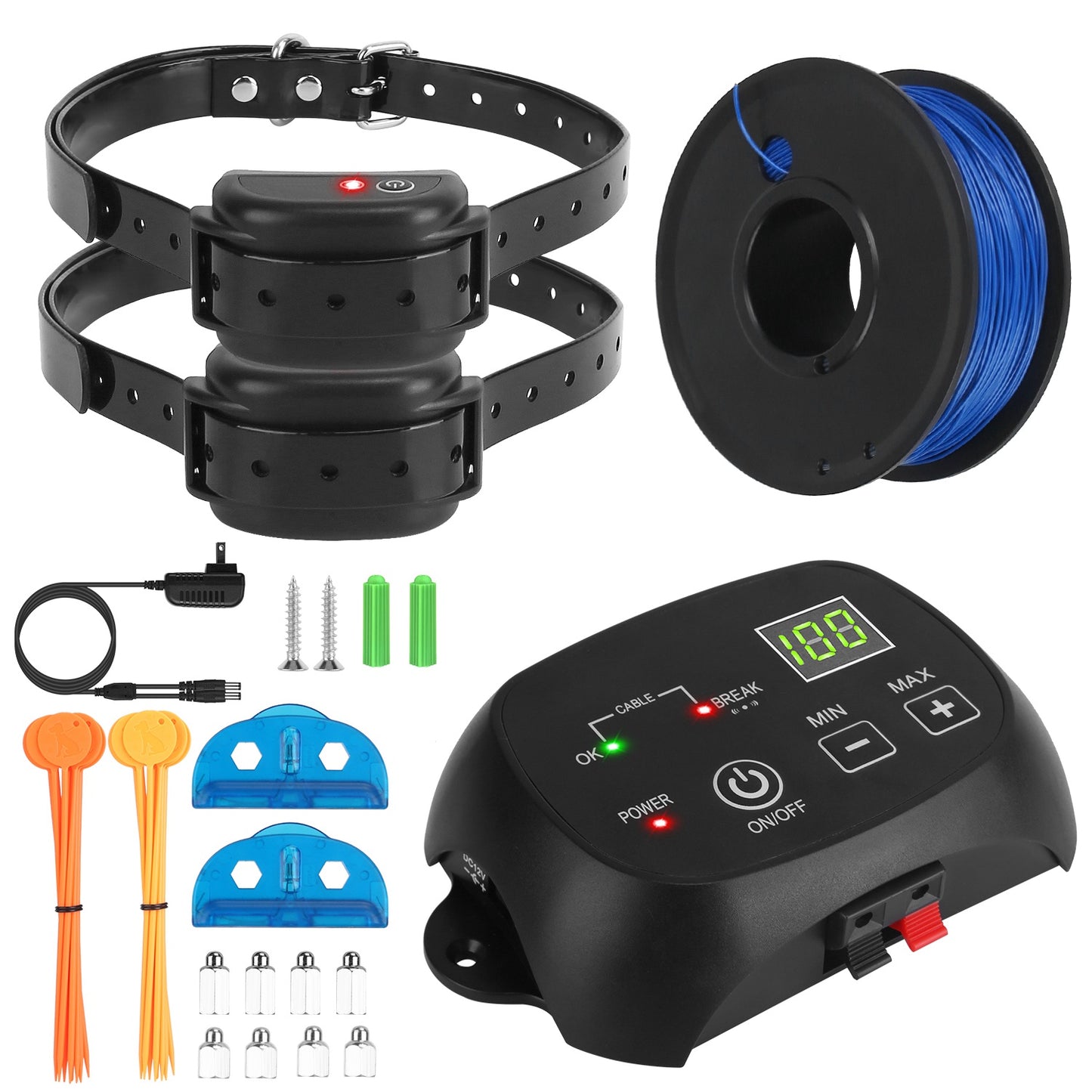 Dog Fence System Pet Containment System with 100 Adjustable Levels 2 Receivers IPX7 Waterproof Rechargeable Underground Fence for Small Medium Large D