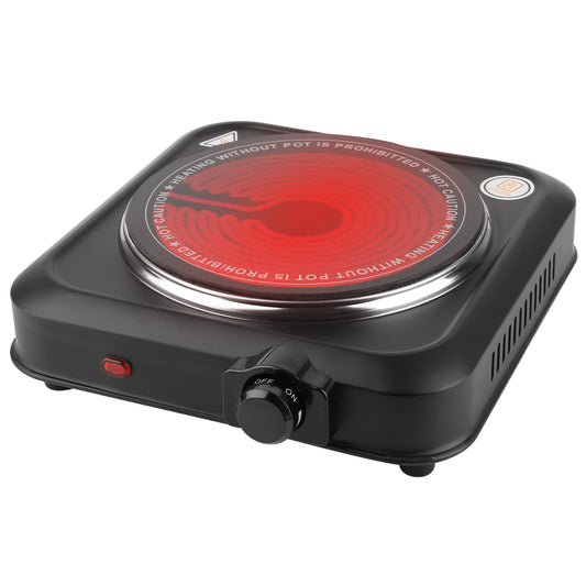 1000W Electric Infrared Single Burner Portable Heating Hot Plate Stove Countertop RV Hotplate with 7.5” Glass Cooktop Stepless Temperature Adjustments