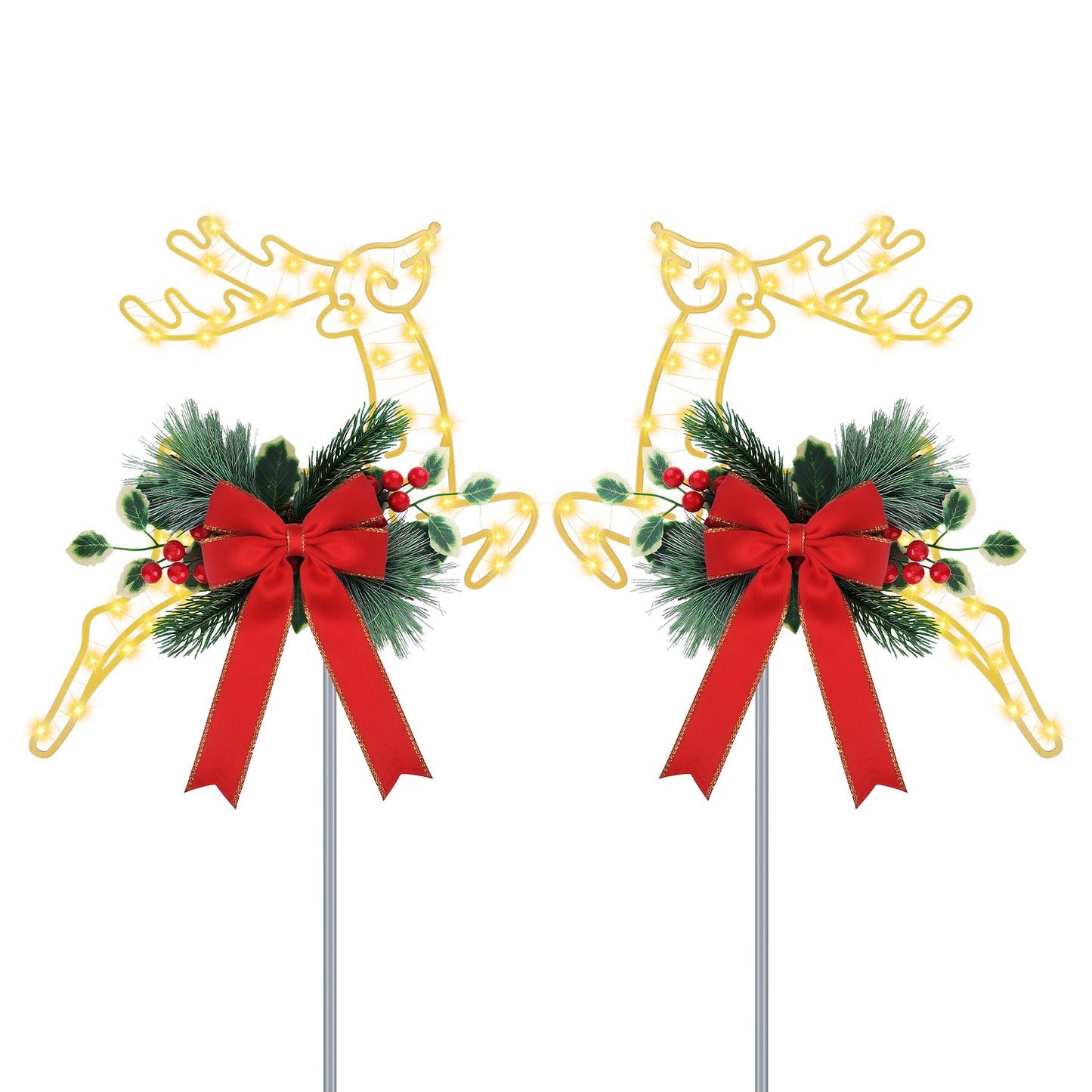 2Pcs Christmas Lighted Reindeer Decoration LED Pathway Stake Lights Battery Powered for Outdoor Garden Lawn Porch Front Door Patio Holiday Decor