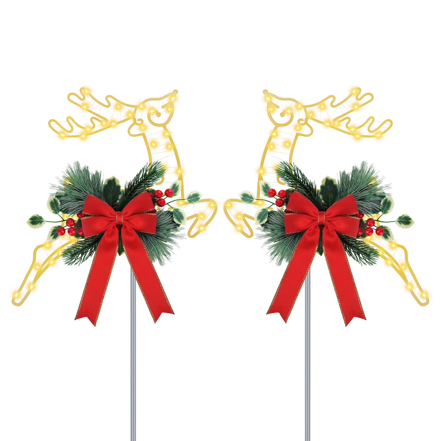 2Pcs Christmas Lighted Reindeer Decoration LED Pathway Stake Lights Battery Powered for Outdoor Garden Lawn Porch Front Door Patio Holiday Decor